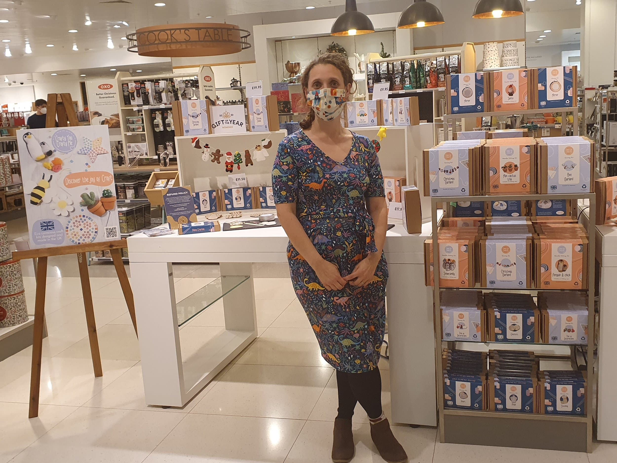 Sarah Hodgkinson pictured at John Lewis Highcross selling her craft kits to Christmas shoppers