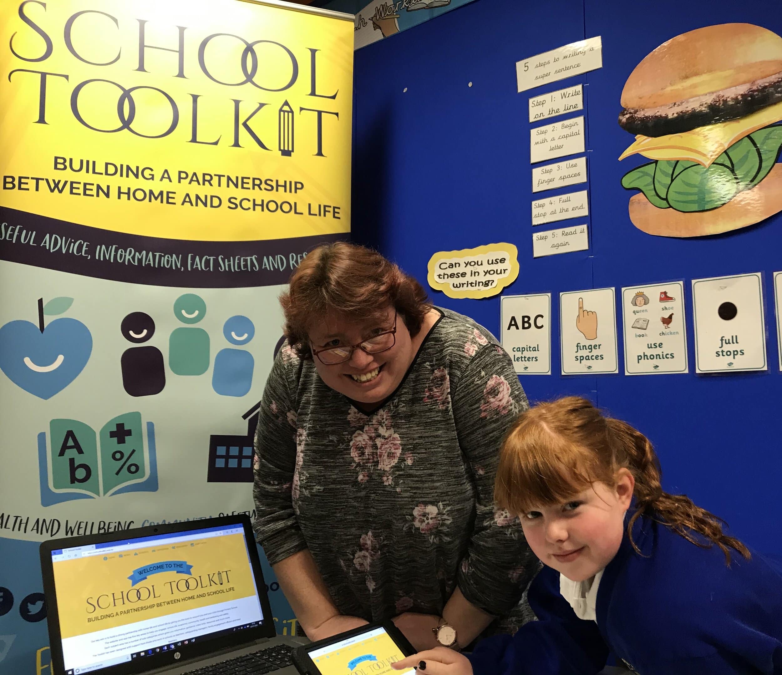 Alison Warburton and daughter Hannah (8) using the School Toolkit app and website.