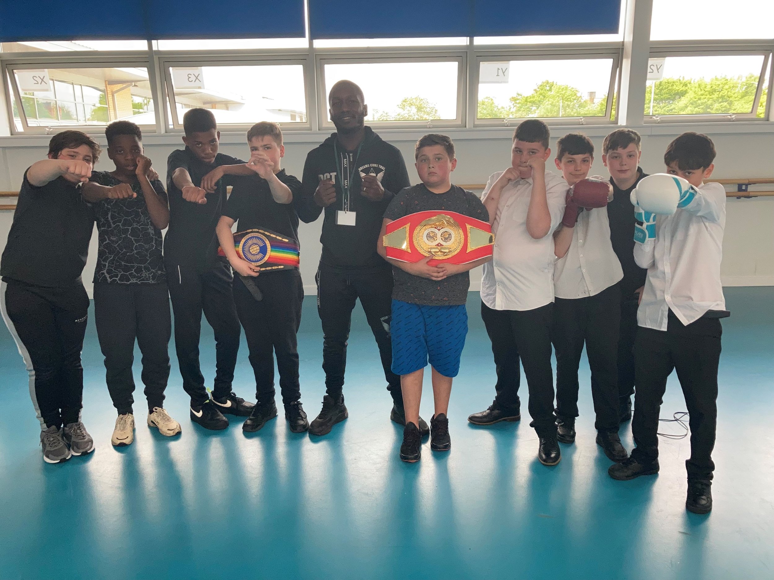 Ekow Essuman with students from Derby Moor Academy
