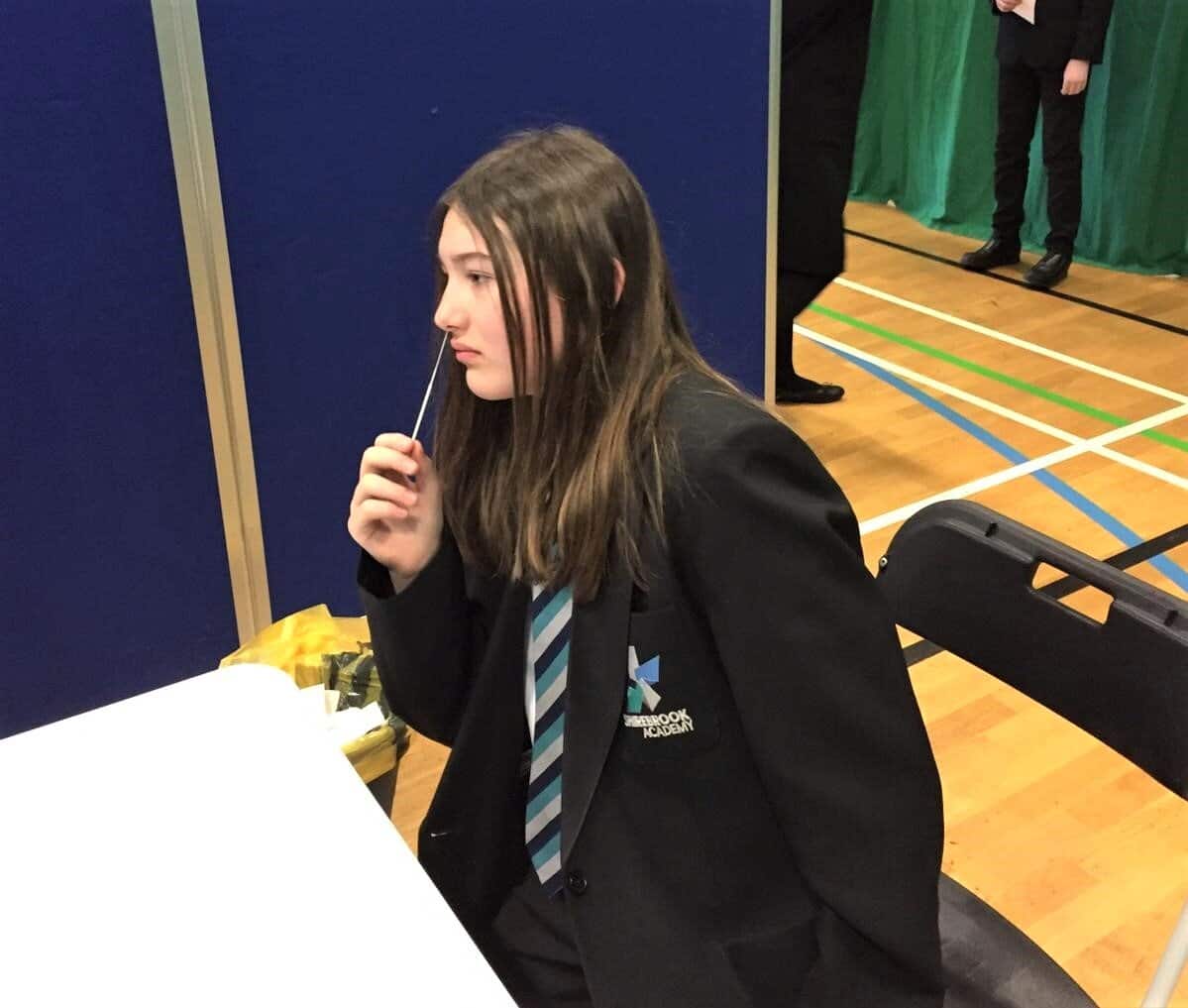 Shirebrook Academy student Alexia Cordon takes her COVID-19 test this week after the school welcomed it students back – but warned it will be many months before the school is back to normal.