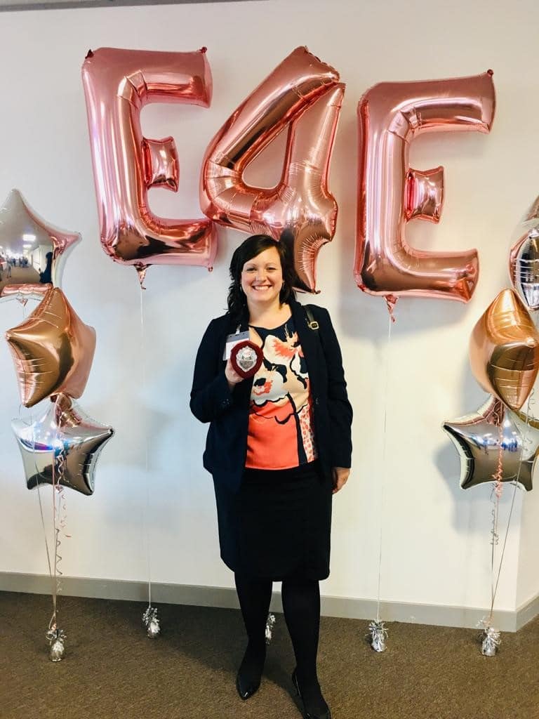 Claire Pavitt with the award she picked up on behalf of Bemrose School in Derby at the Enterprise for Education awards. Penguin PR: public relations, media and communications.