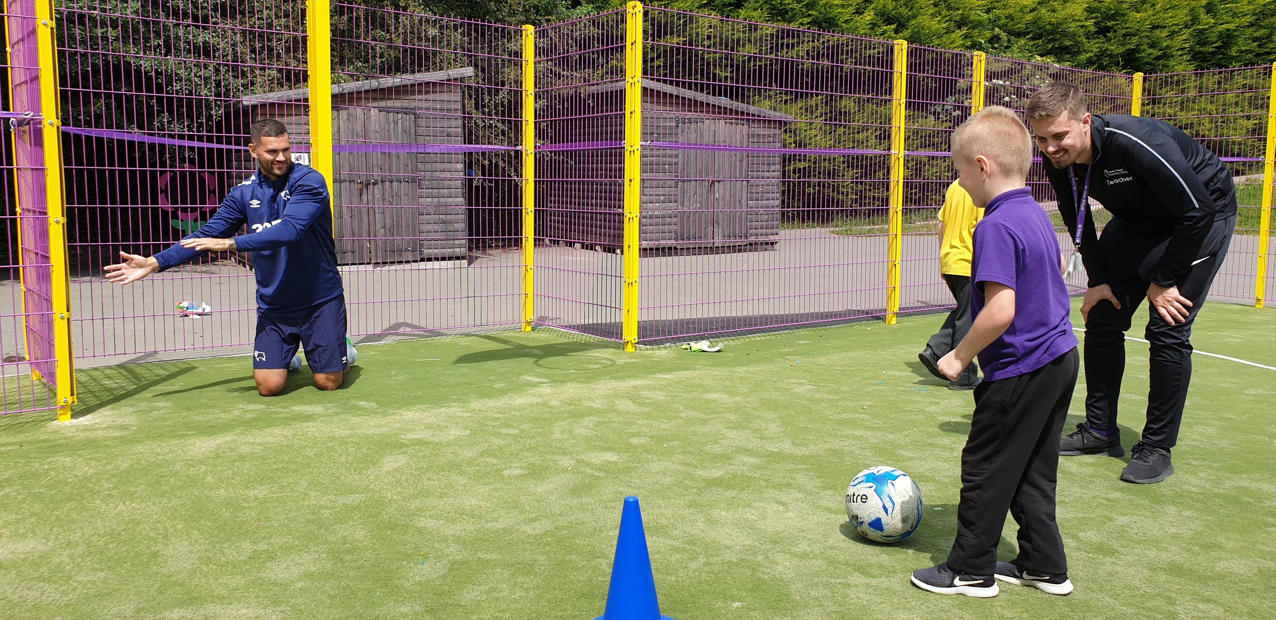 Derby County man Bradley Johnson at the official opening of the brand-new MUGA at St Giles School. The Derby County man raised £30,000 for the project.