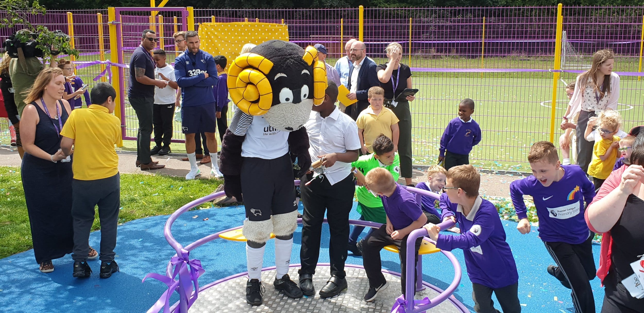 Derby County midfielder Bradley Johnson has opened the new MUGA at St Giles School in Derby. Penguin PR: public relations, media and communications