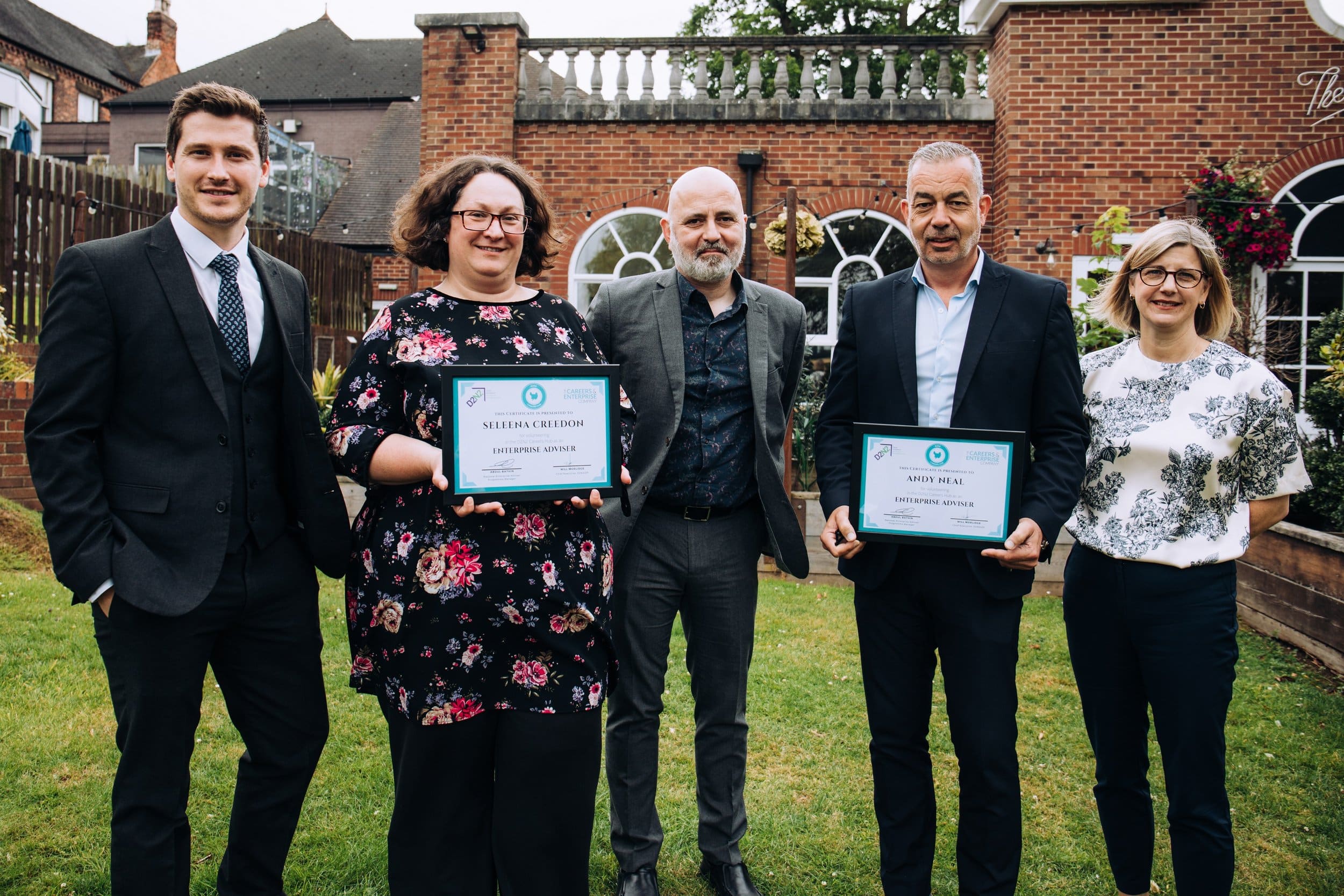 Liam Jackson, enterprise coordinator at D2N2 Careers Hub, Seleena Creedon, enterprise adviser from Creedo Marketing, Will Morlidge, chief executive officer (CEO) of D2N2 Local Enterprise Partnership, Andy Neal, managing director of IG Maso