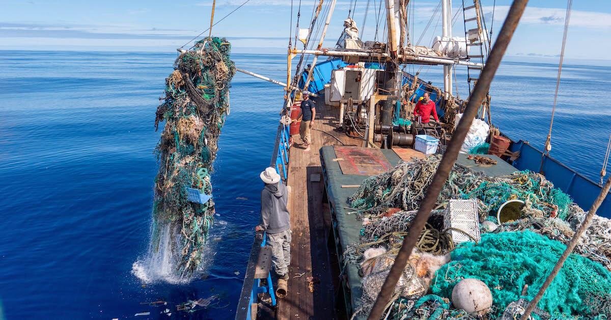 Fishermen haul plastic from the sea in India as part of a project involving Derby charity Think Ocean. This is then shredded and turned into pellets, which are then melted down, spun into yarn and woven into fabric for T-shirts.