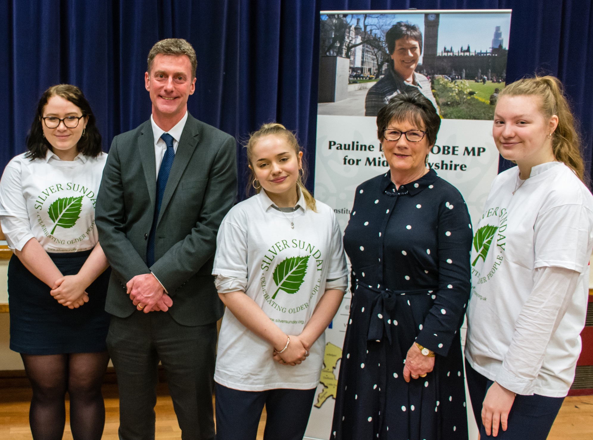 From left, Sixth Form student Lizzie Hart, 17, James McNamara, head teacher of The Ecclesbourne School, student Stella Nicholson, 17, Pauline Latham, MP for Mid Derbyshire, and Sixth Former Annabel Nicholls, 17. Penguin PR: public relations, communi…