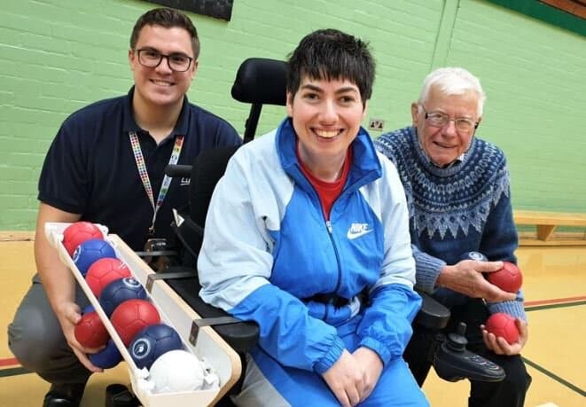From left, Tom Garzier, vice-chairman of the Charities and Coommunity Committee at Lubrizol, Rachel Ross and Paul Gillians, a volunteer for the national charity Remap.