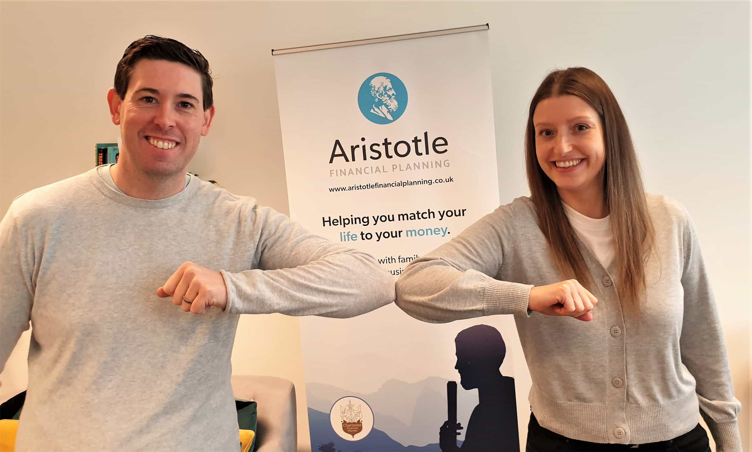 Aristotle Financial Planning founder James Wallis bids a socially distanced welcome to new starter Gemma Bailey, who has been appointed as a client support technician.