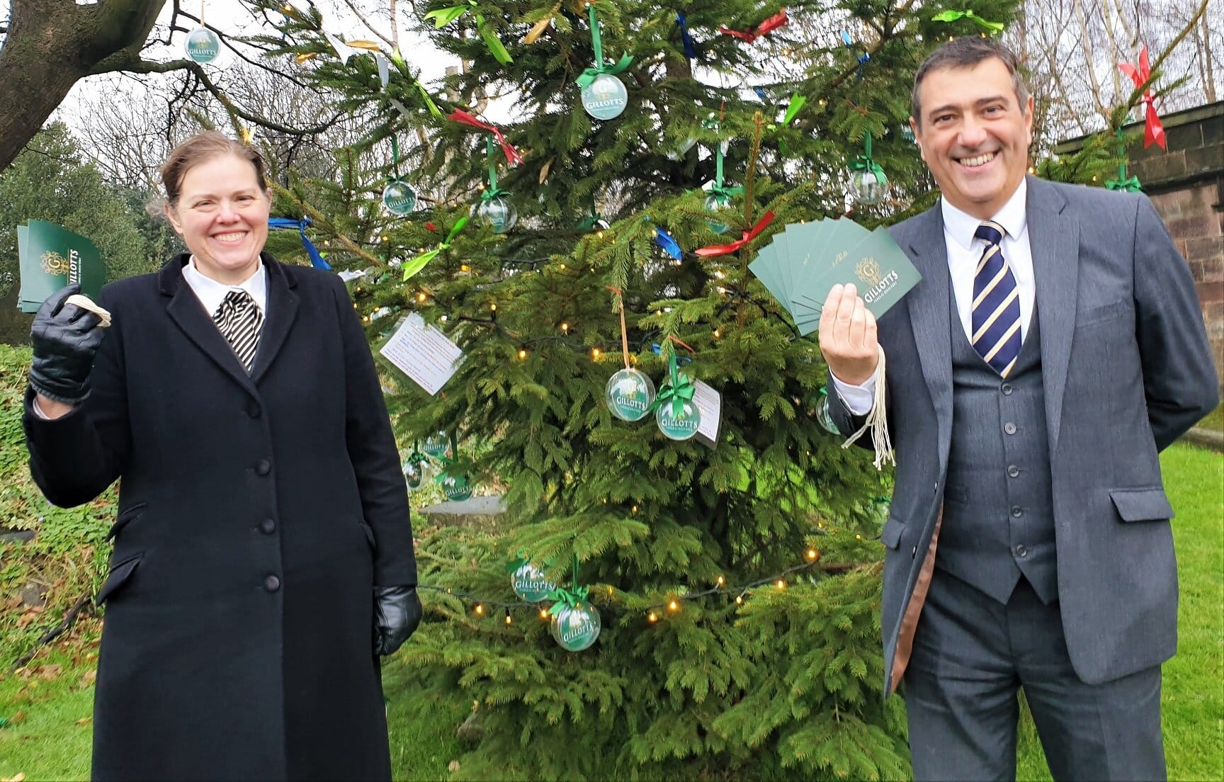 Joanne Hutsby, left, and Anthony Topley, partners at Gillotts Funeral Directors, launch the company’s Christmas Tree Remembrance appeal which is aiming to raise money to help four local foodbanks.