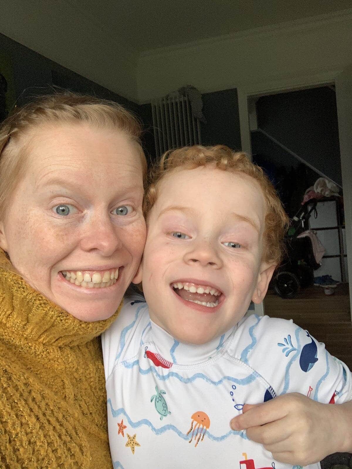 Mum Louise and her six-year-old son Harry have been using the specially adapted sensory aids sent home by St Giles School during the coronavirus pandemic