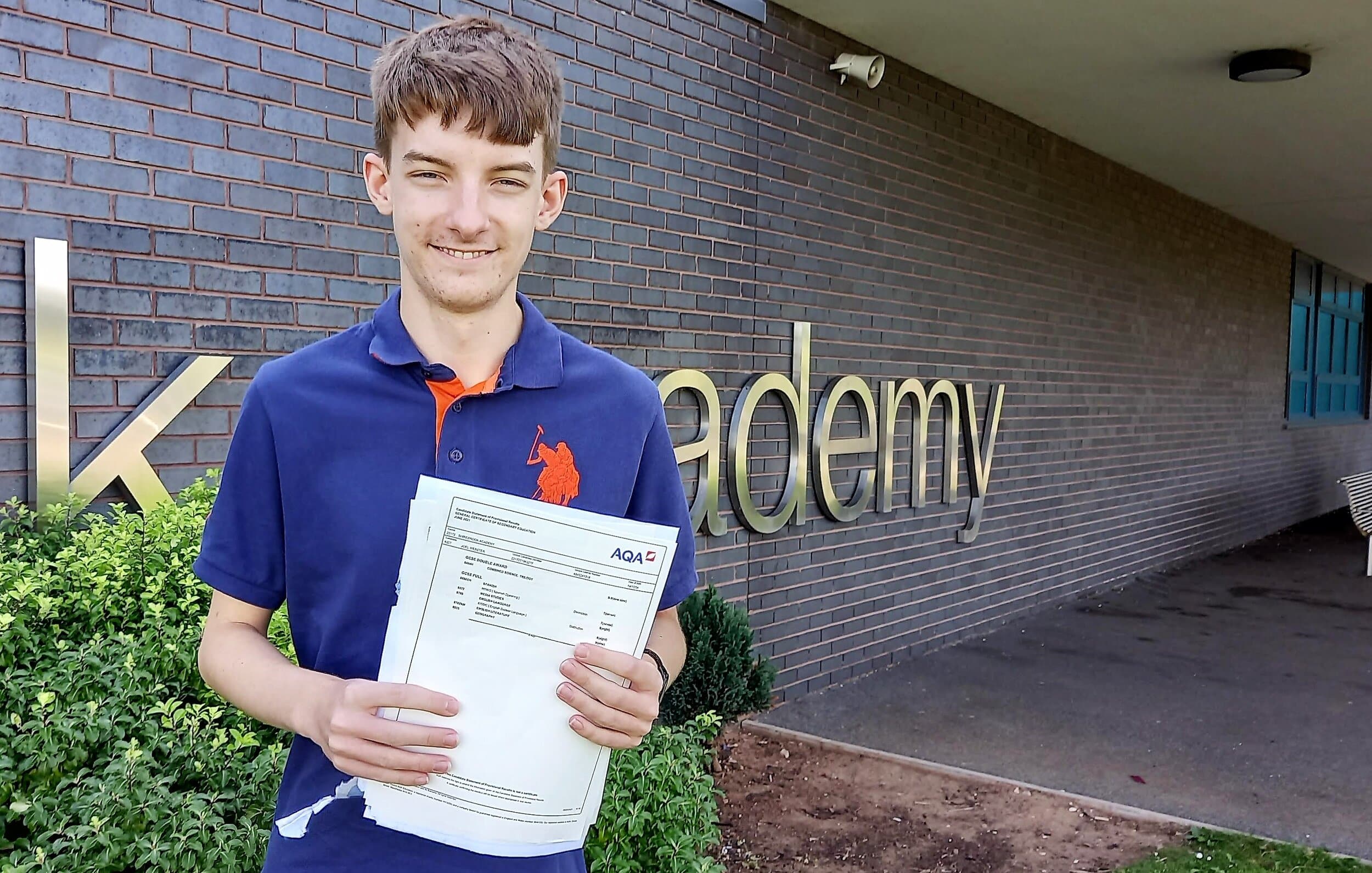 Shirebrook Academy student Joel Webster praised school staff for helping him study through the coronavirus lockdown and enabling him to get the GCSE grades he needs to study A-Levels.