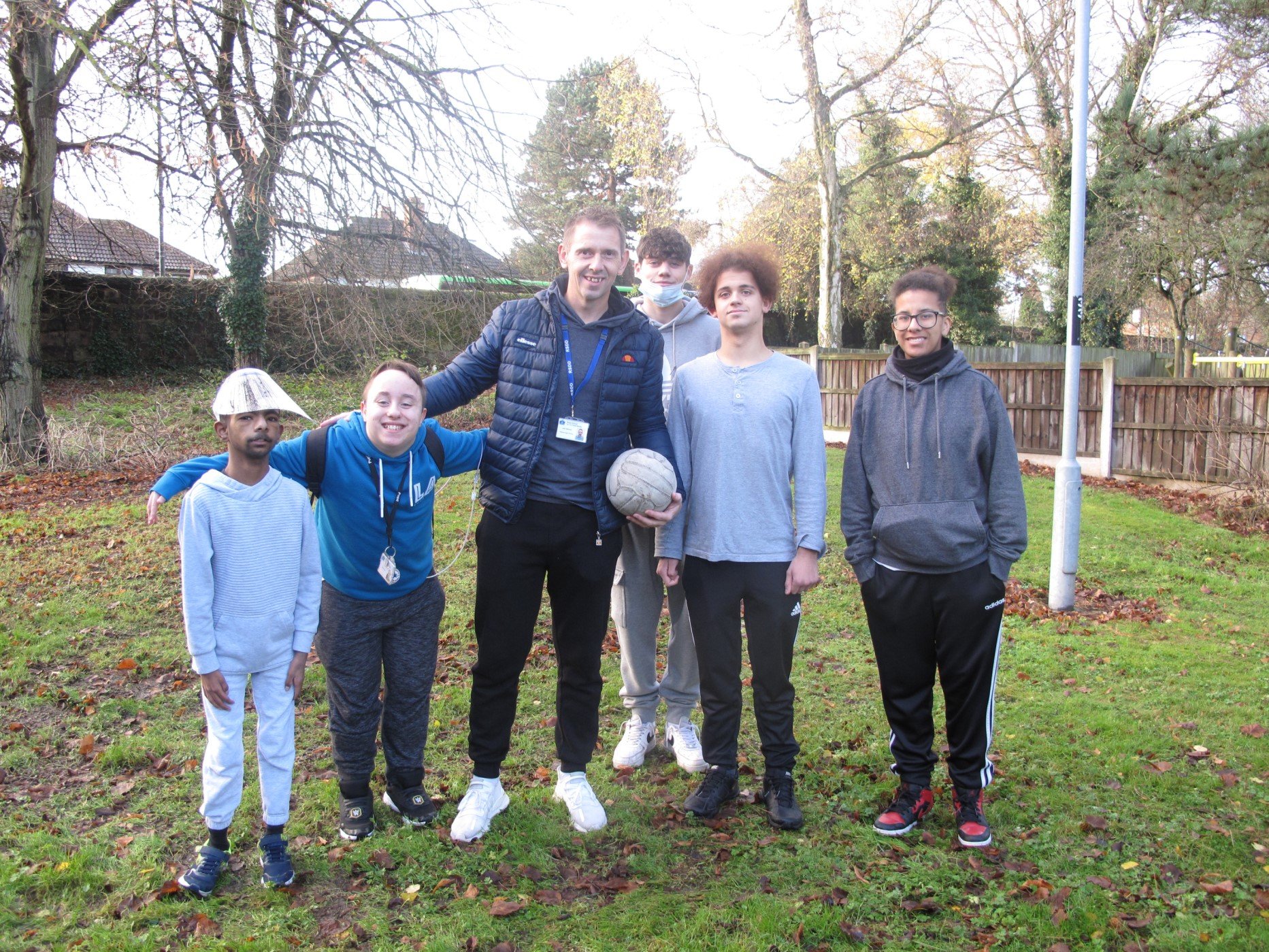 John (pictured third from left) with, (left to right): Sarusan, Declan, Conor, Filip and Ruwa, all pupils at the Royal School for the Deaf Derby.