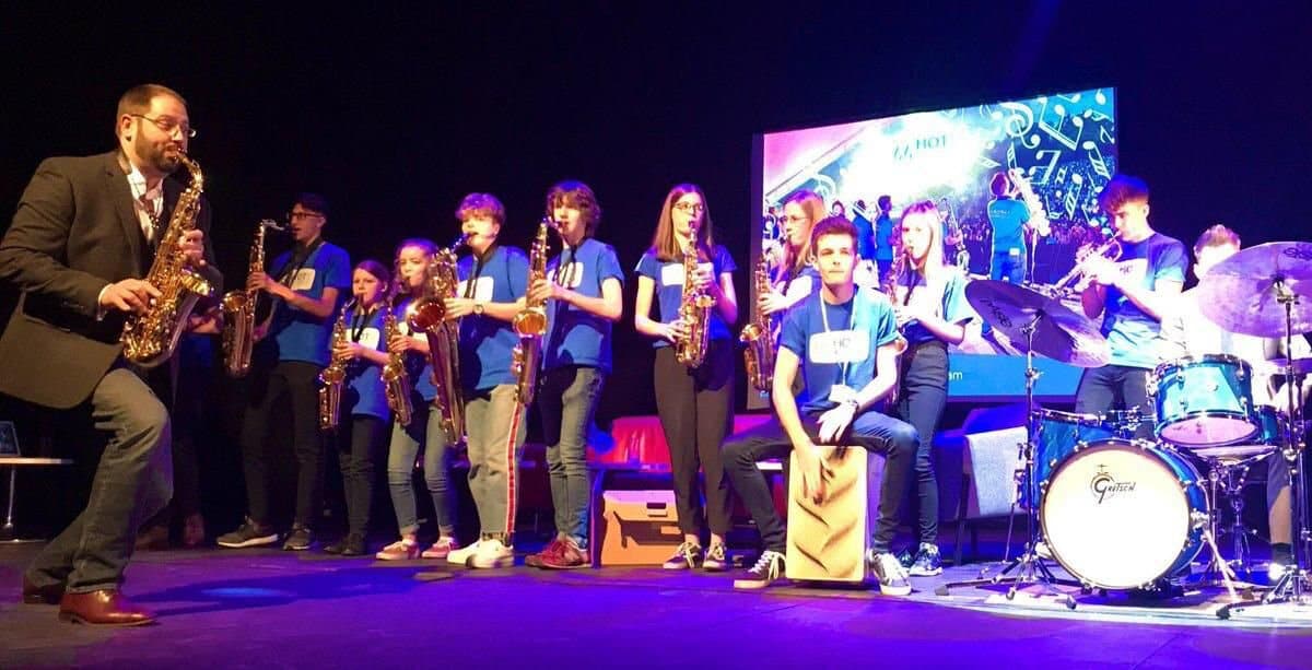 Jon Eno - Hot House Music CEO - playing with Saxophonix.