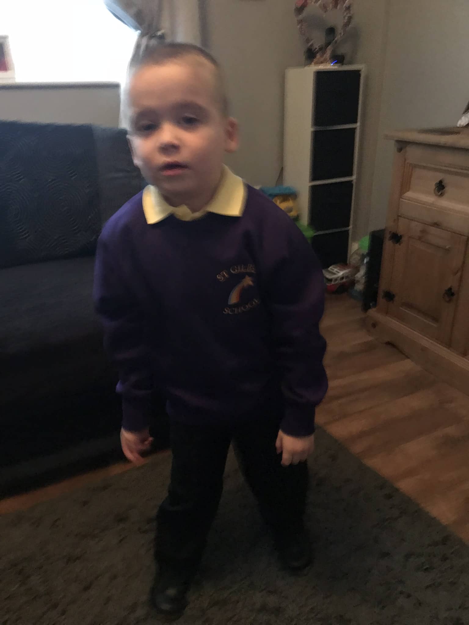 Little Theo before his first day at St Giles School in Derby. Penguin PR: public relations, media and communications