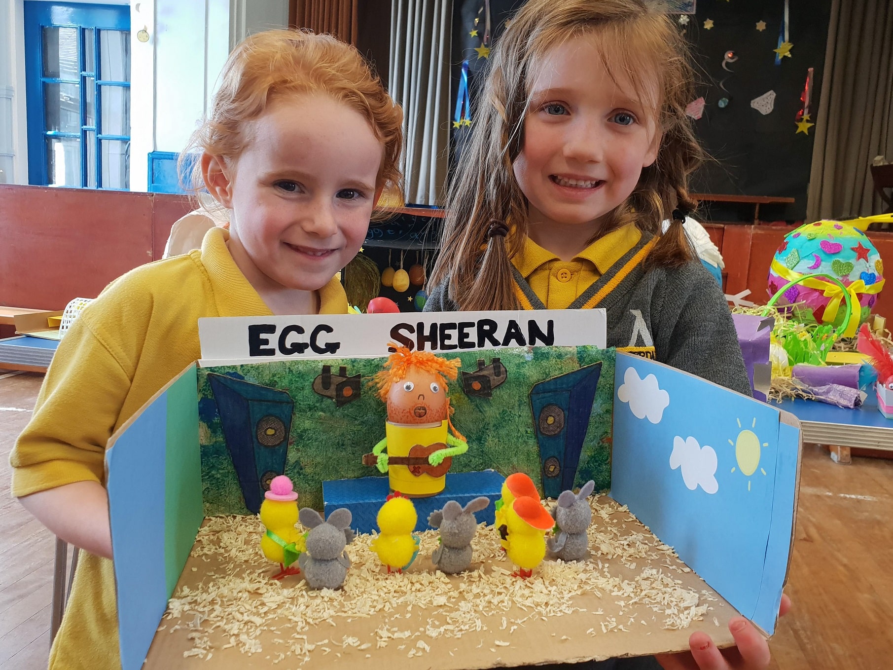Lucia Bisby, four, left, shows off her Egg Sheeran concert creation with friend Lily Jenkinson, five. Penguin PR: public relations, media and communications