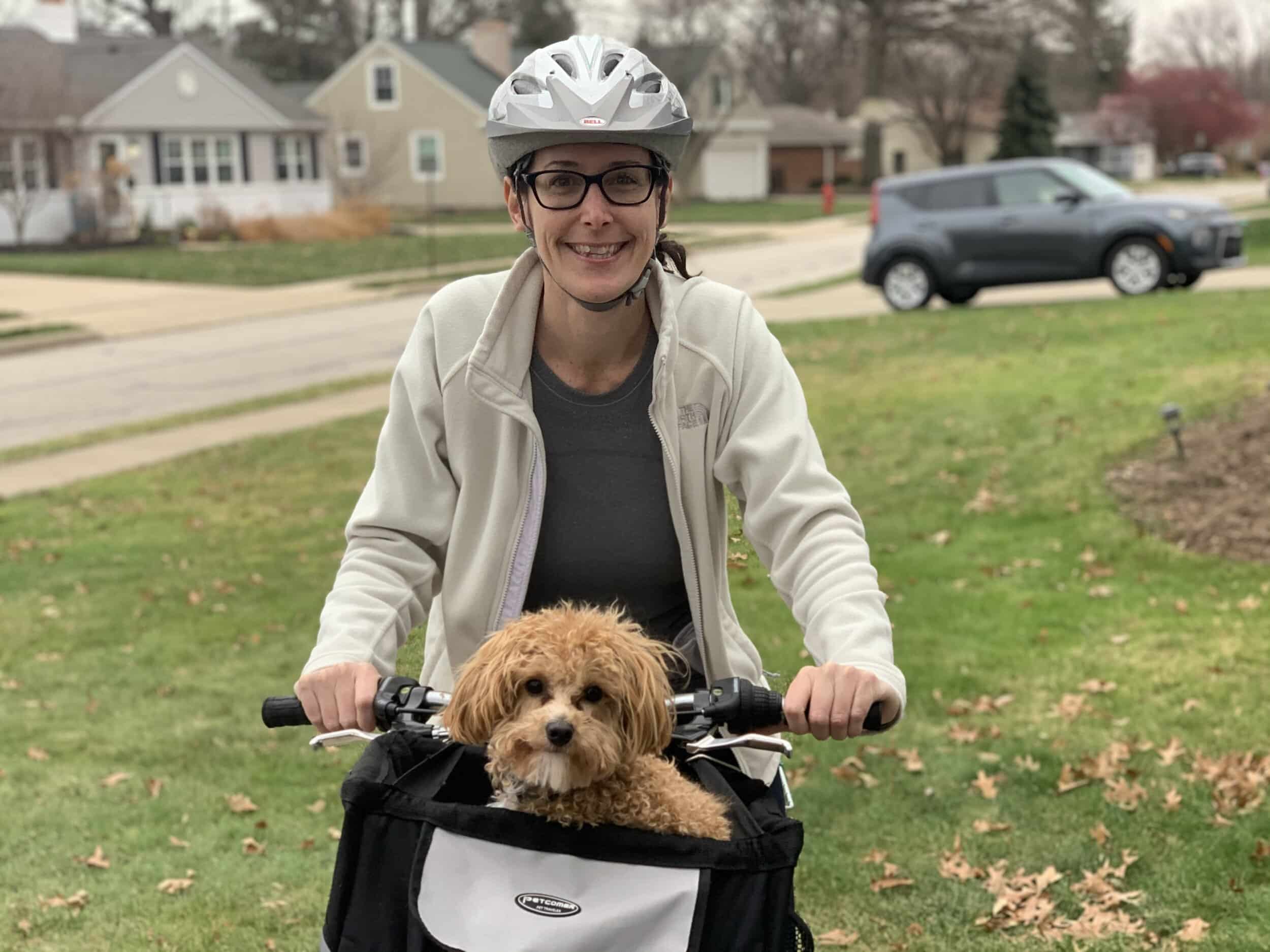 Meredith Bruder, creative project manager for Lubrizol in Cleveland Ohio, achieved her allotted miles of the company’s fundraising Atlantic Challenge by walking her dog, Biscuit.