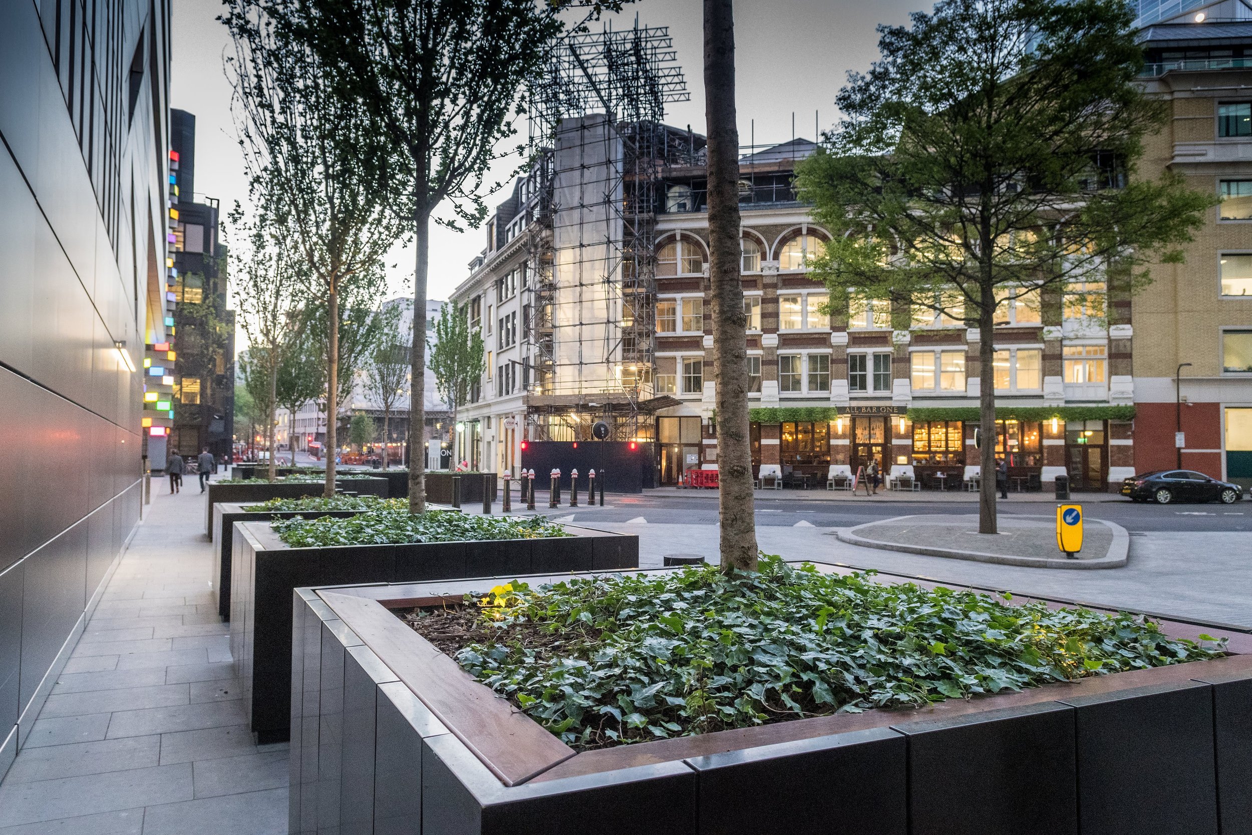 Securiscape's planters in Broadgate. Penguin PR: public relations, media and communications