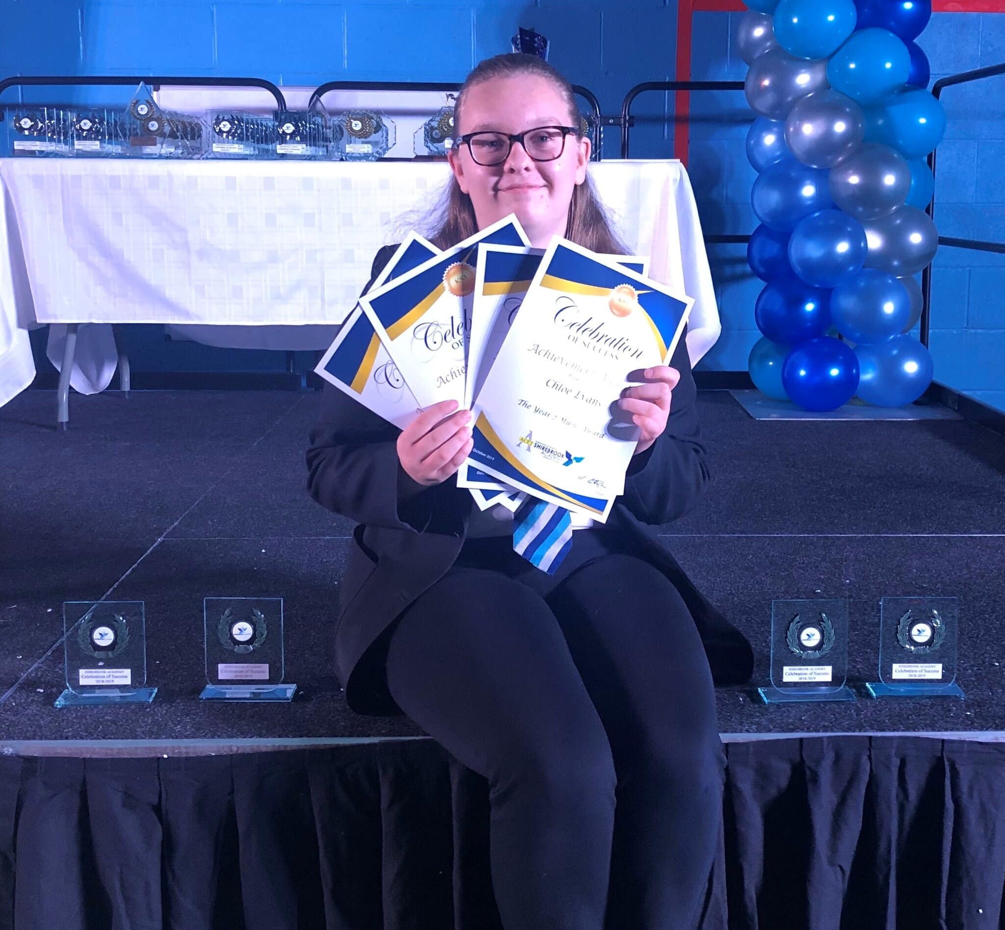 Shirebrook Academy star student Chloe Evans, 11, picked up four awards when her achievements were recognised alongside more than 100 other students when the school held its annual celebration evening this week.