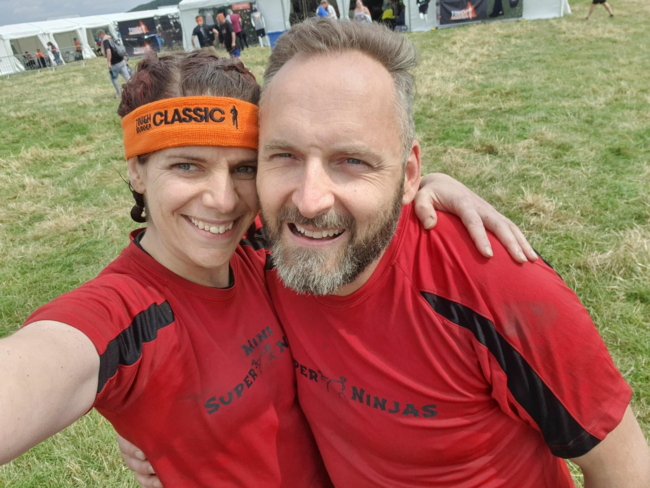 Derbyshire mum Claire Hollingshurst with her husband Tim, who took part the Tough Murder Midlands event last weekend after Claire agreed to participate only if Tim raised £1,000 for the British Heart Foundation.
