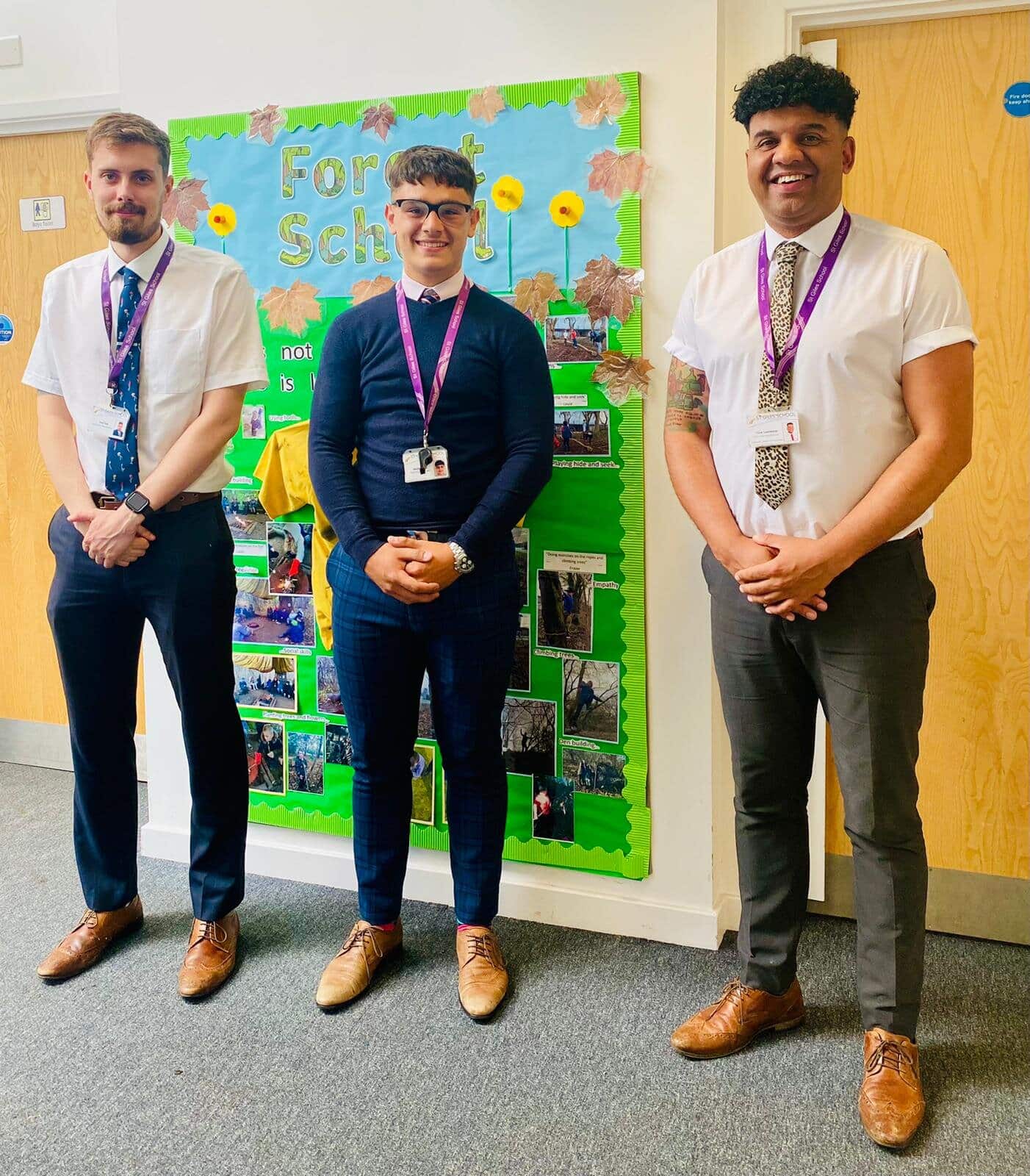 St Giles School’s Tom Few with Jacob Ward (centre) and executive head teacher Clive Lawrence.