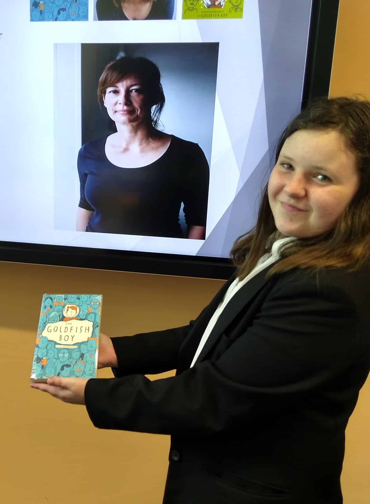 Pupil at Bemrose School virtually meeting Lisa Thompson, author of The Goldfish Boy.