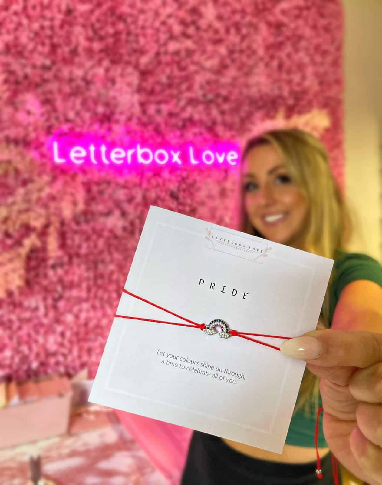 Kerry Bilson, of Letterbox Love, with the Pride bracelet