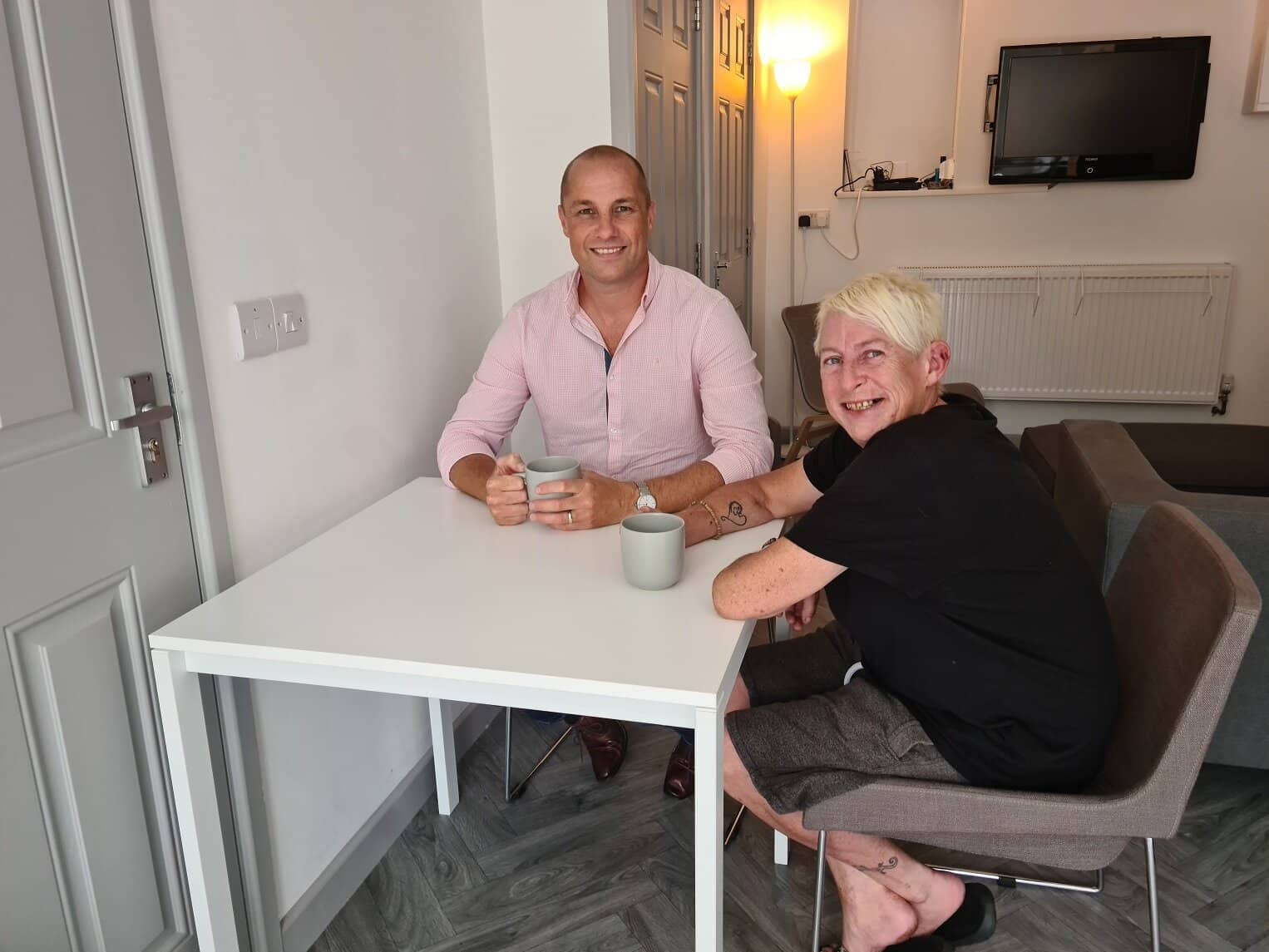 Assistant Director of Housing and Support Ben Ludford with Vix Gardner, a resident at Derventio Housing Trust’s new property in Warwick.