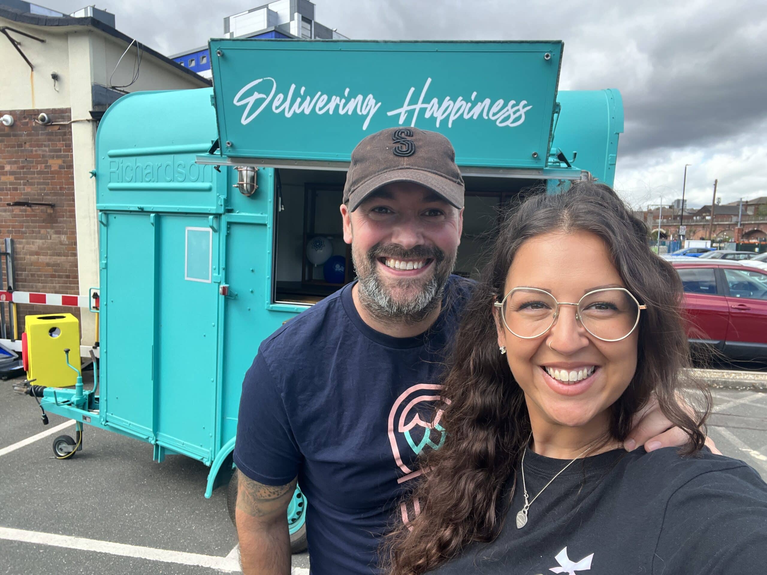 Husband-and-wife Adam and Natalie, of Colleague Box, with their corporate trailer