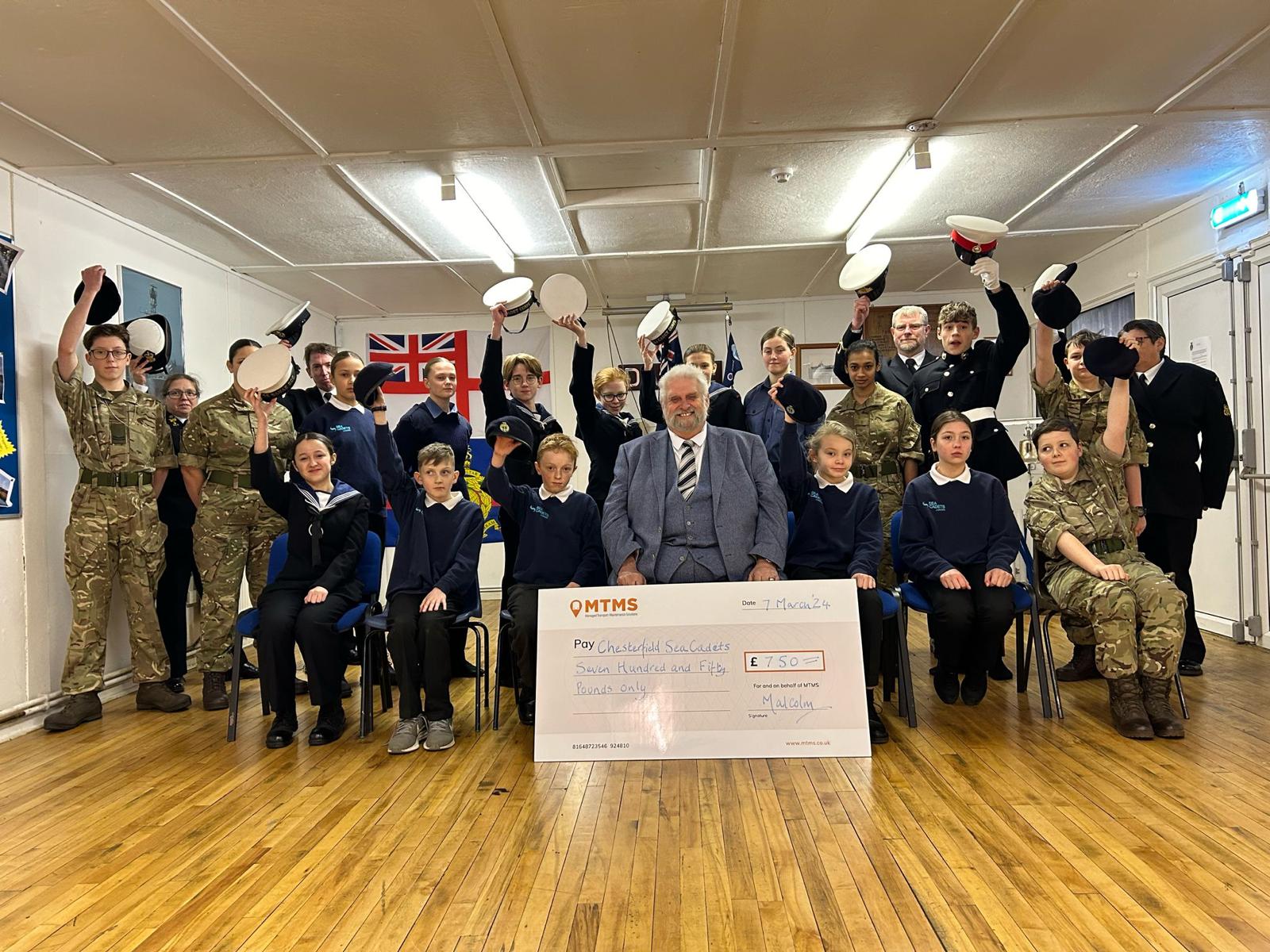 MTMS group chairman Malcolm Prentice with the Chesterfield Sea Cadets