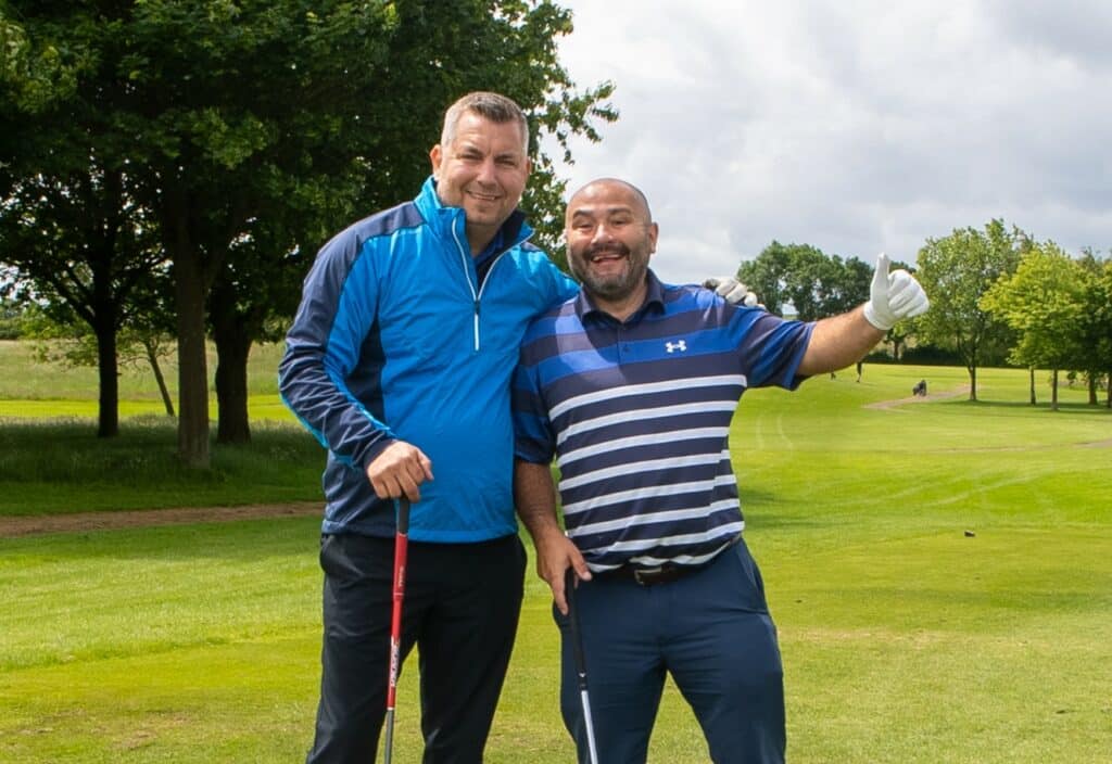 Matt Wheatcroft of Purpose Media and Steve O'Brien, MD of S O Brien Heating Solutions Ltd, on the golf course ahead of Matt's firm taking on the task of promoting Steve's company, which Matt describes as “Derby’s best-kept secret”.