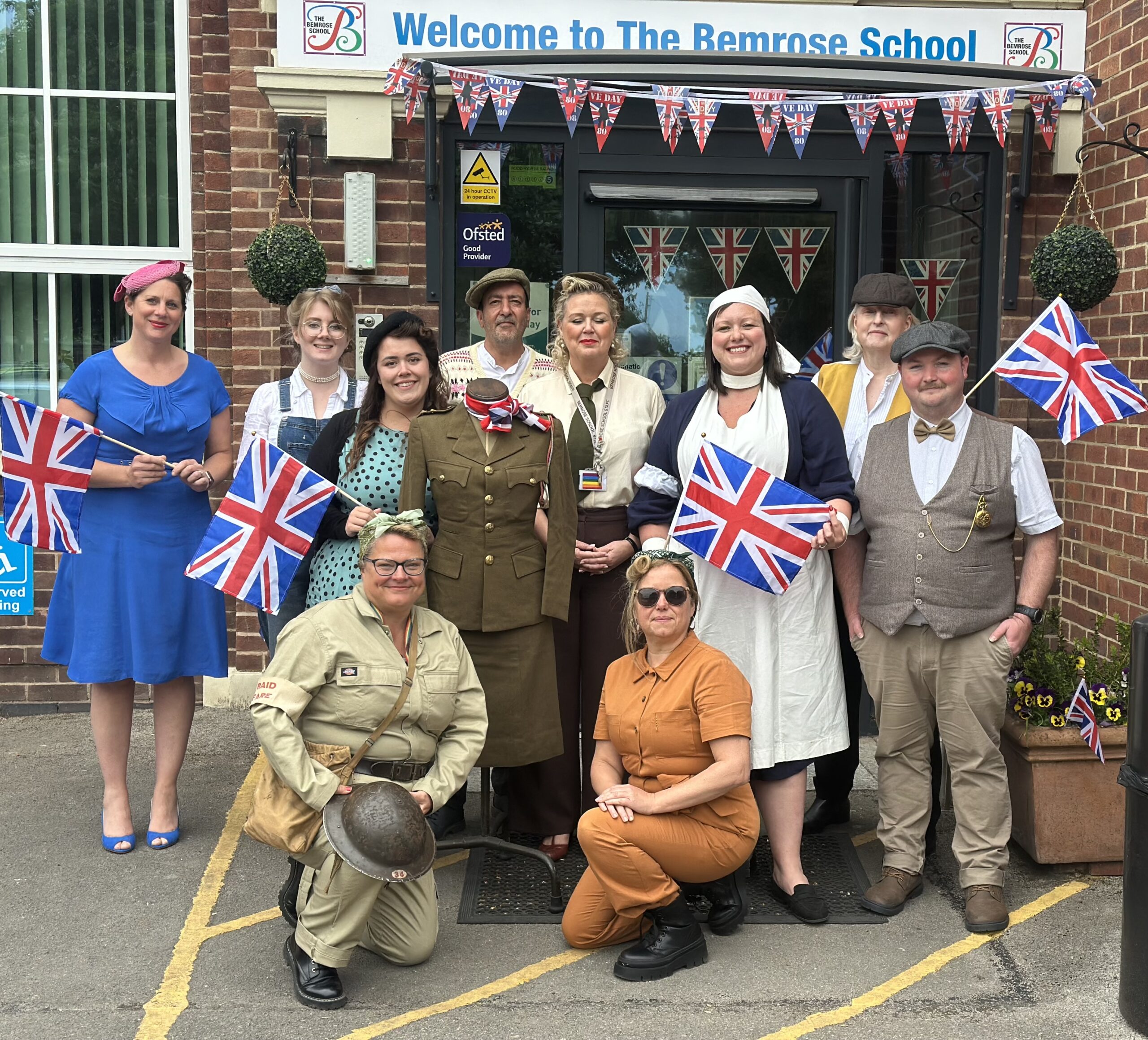 Staff at The Bemrose School dressed in traditional outfits to celebrate VE Day