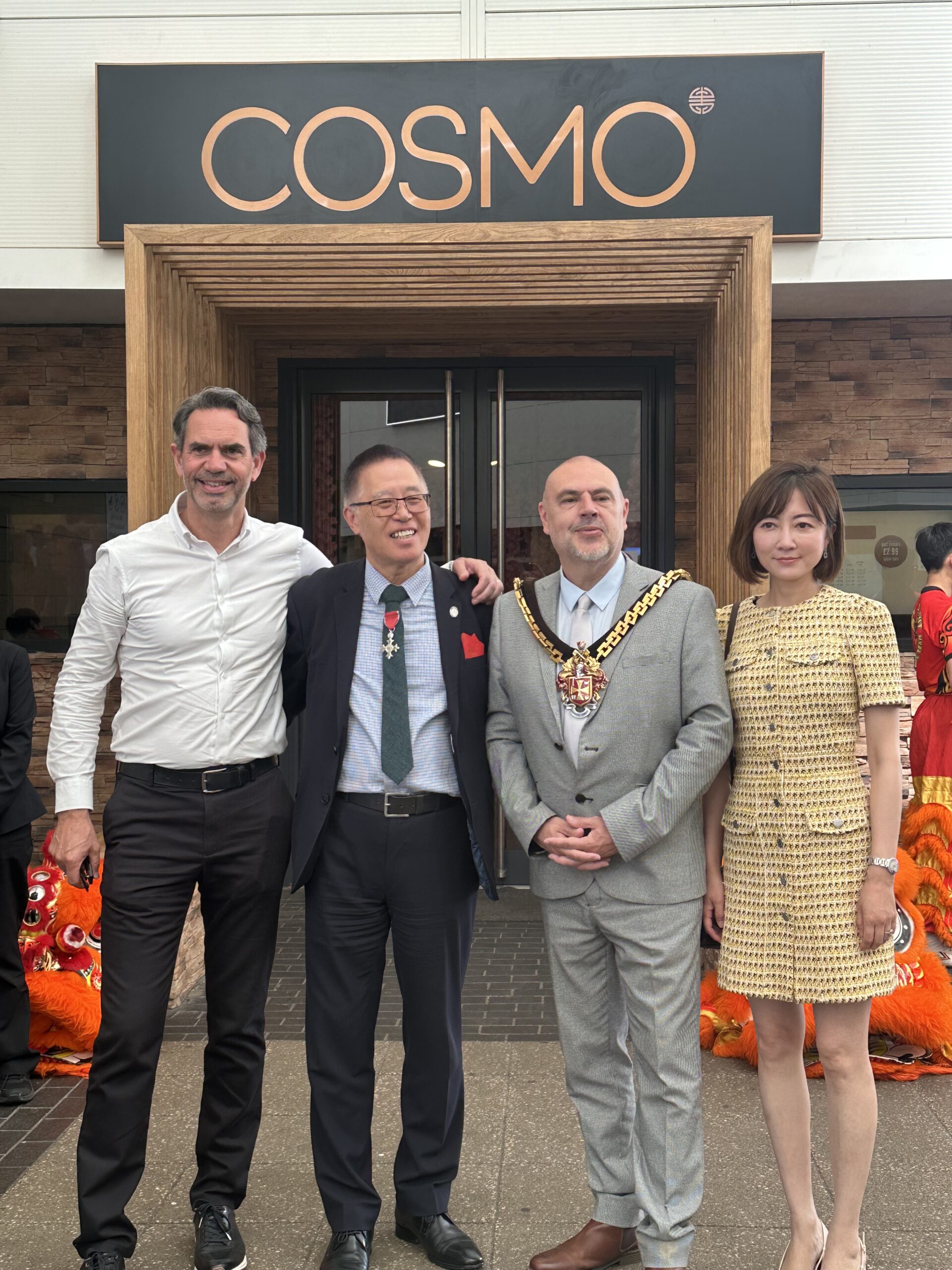 From left to right: Adam Gregory - COSMO Group Managing Director, Kan Koo - Director of COSMO Group, Councillor Craig Collingswood - Mayor of Wolverhampton and Christy Gu - COO Wolves Football Club