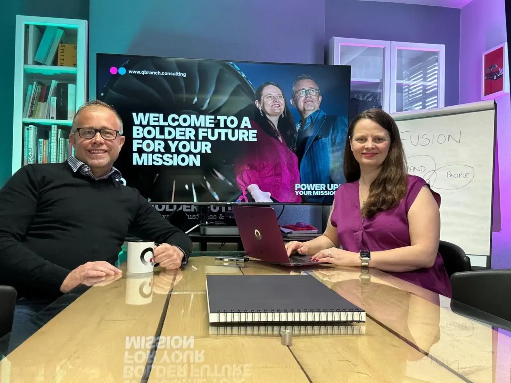 Jenny and Matt in their new offices in Melbourne