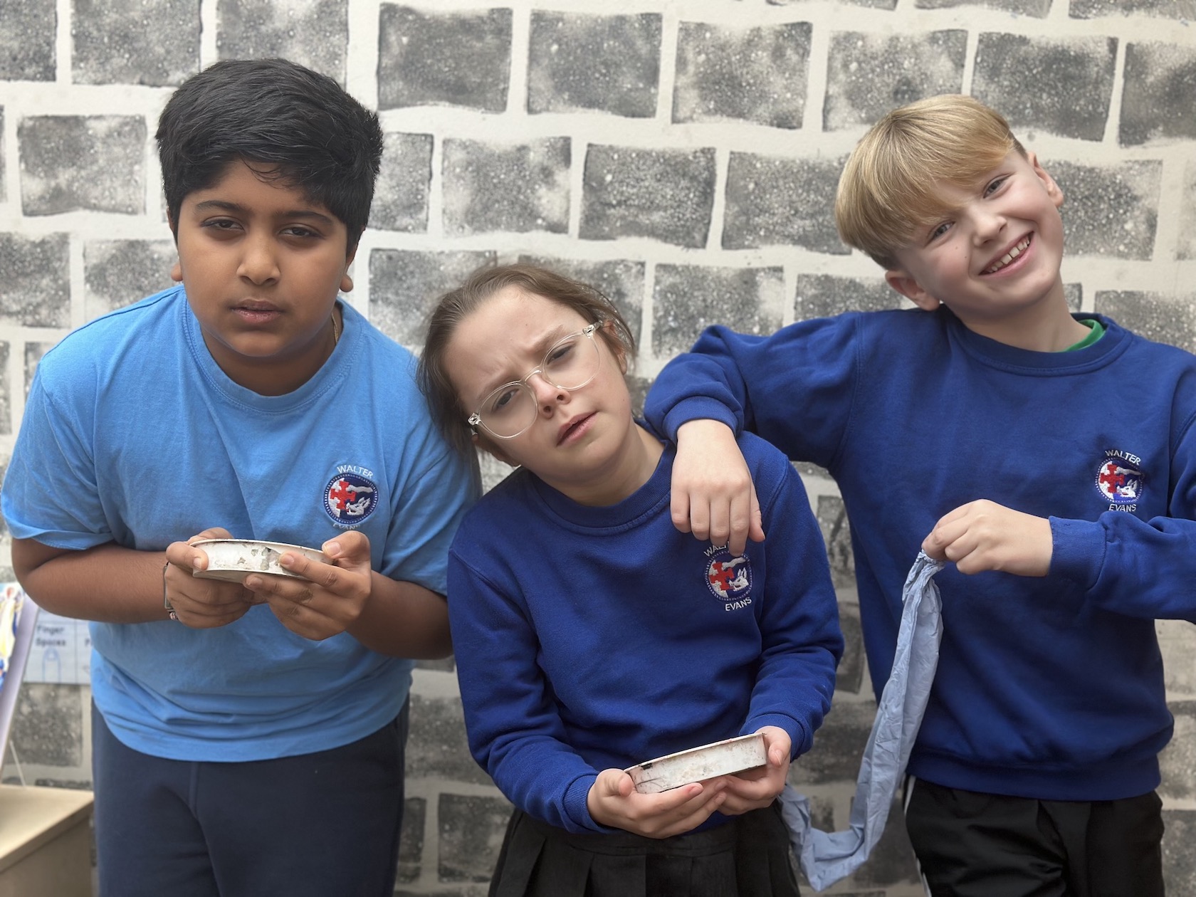 Anay Ruparel, Claudia Burton and Jude Chadwick from Walter Evans Primary School