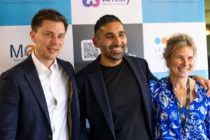 Lee Jepson, managing director of L.E.A.D. IT Services, with Baasit Siddiqui and Lucy Clarke from MATNetworks.