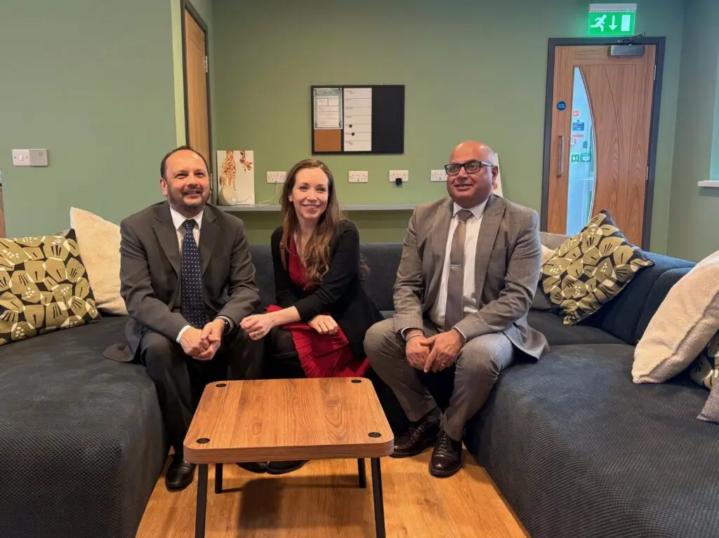 Headteacher Paul Burrows, Derby North MP, Catherine Atkinson and Derby South MP, Baggy Shankar