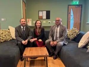 Headteacher Paul Burrows, Derby North MP, Catherine Atkinson and Derby South MP, Baggy Shankar