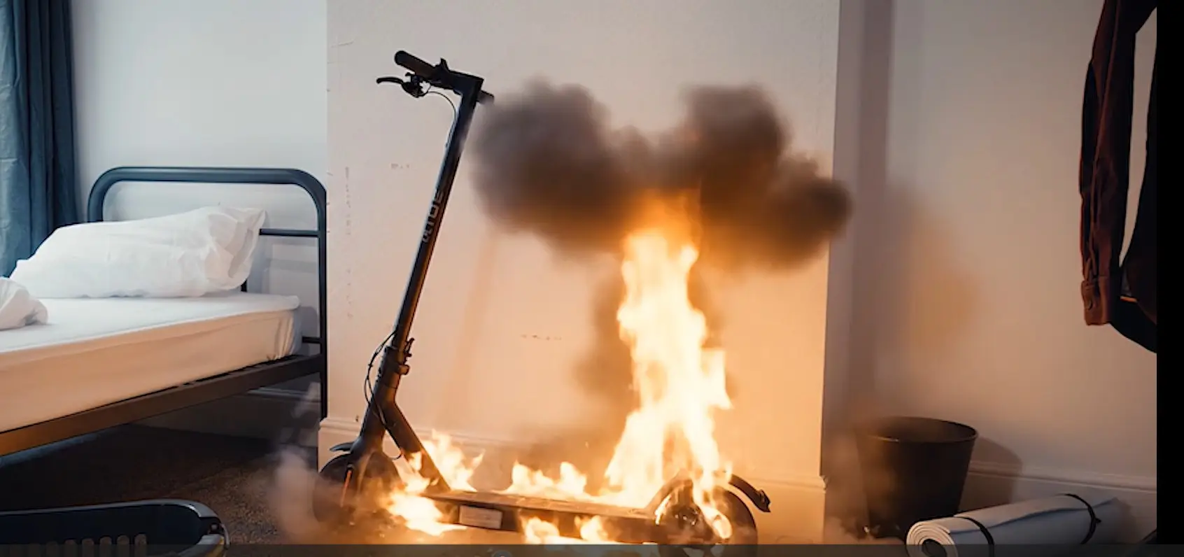 A dramatised image of an e-scooter fire