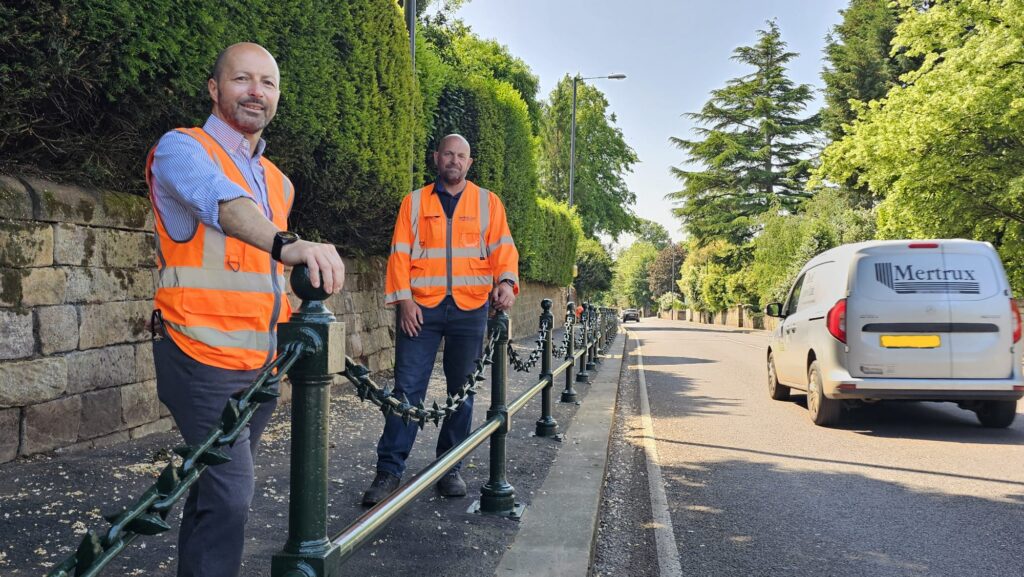 Picture shows Richard Jamieson, Whitehouse Construction managing director, left, and Paul Walker, site manager, with Derby's historic Victorian bollards in Duffield Road.