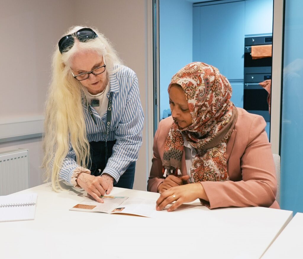 Dr Fatima Eltinay (right) chats to Jackie Carpenter from Derventio Housing Trust