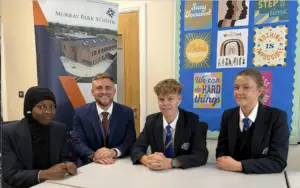 From left to right - Pupil Aleeyah Adeboye, acting head teacher George Hagen, head boy Billy Rose and head girl Darcie Wileman. 